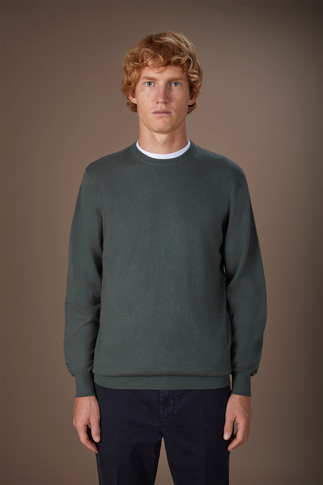 Men's regular fit crew neck jumper in wool and cotton