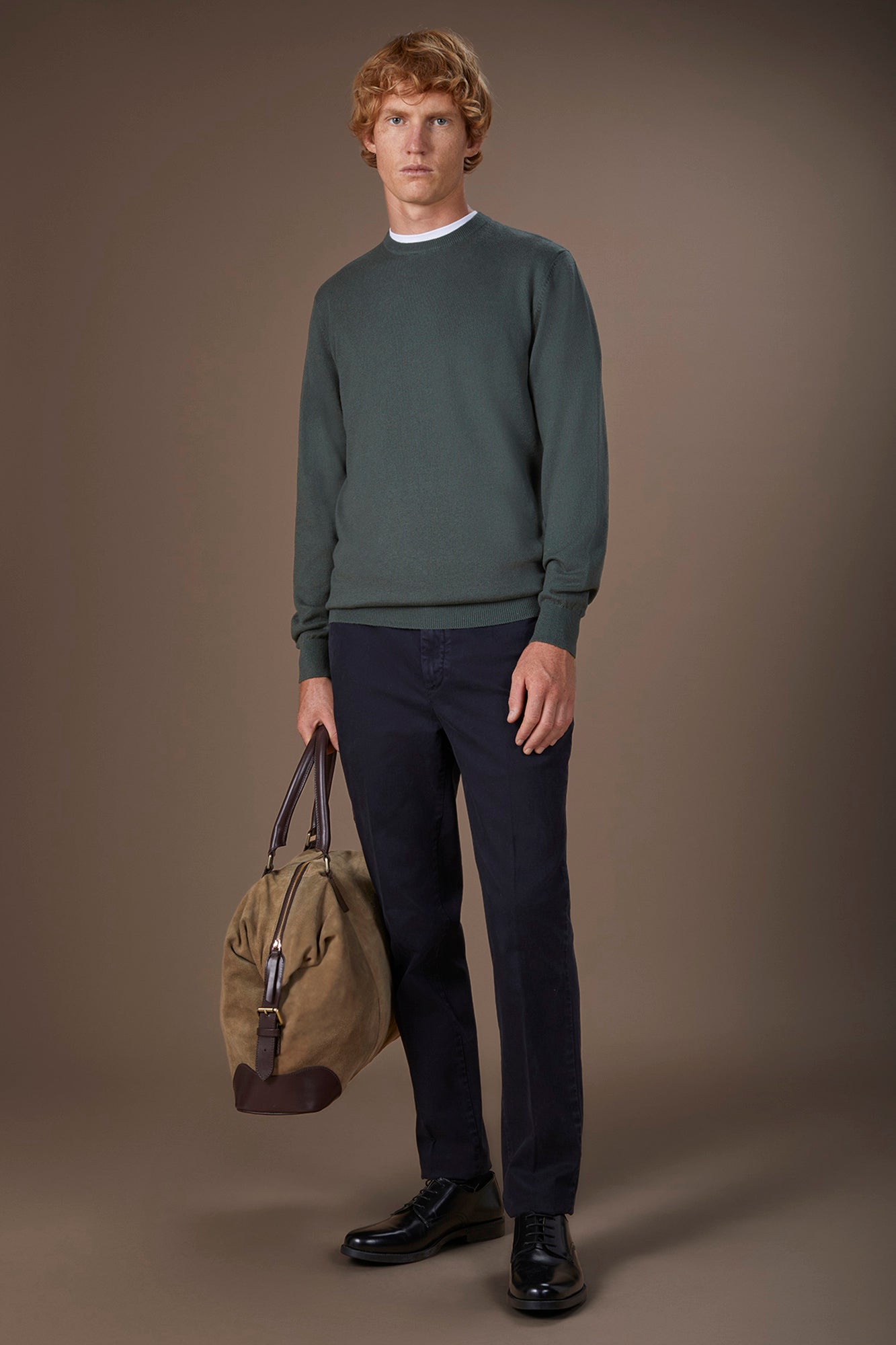 Men's regular fit crew neck jumper in wool and cotton