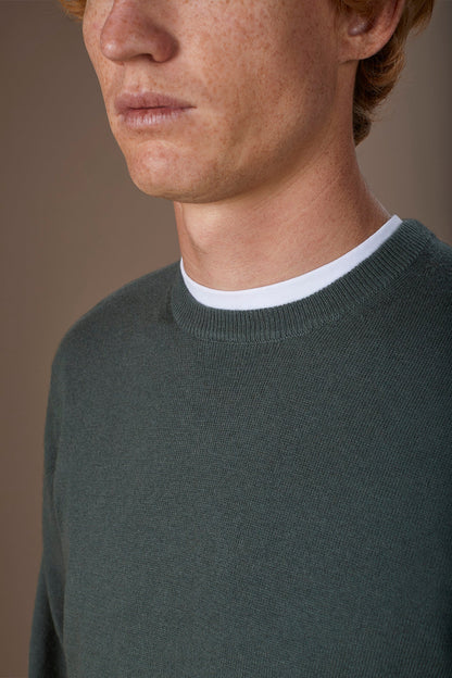 Men's regular fit crew neck jumper in wool and cotton