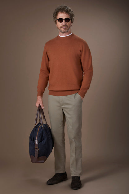 Men's regular fit crew neck jumper in wool and cotton