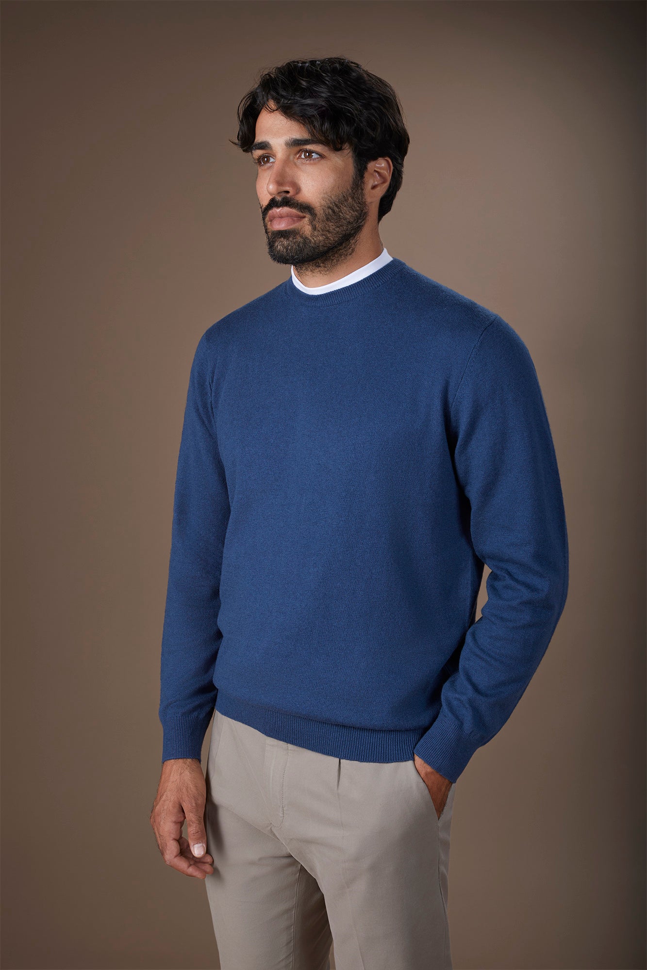 Men's regular fit crew neck jumper in wool and cotton