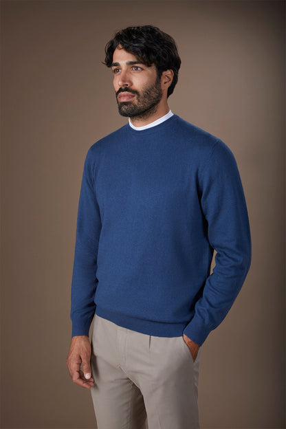 Men's regular fit crew neck jumper in wool and cotton