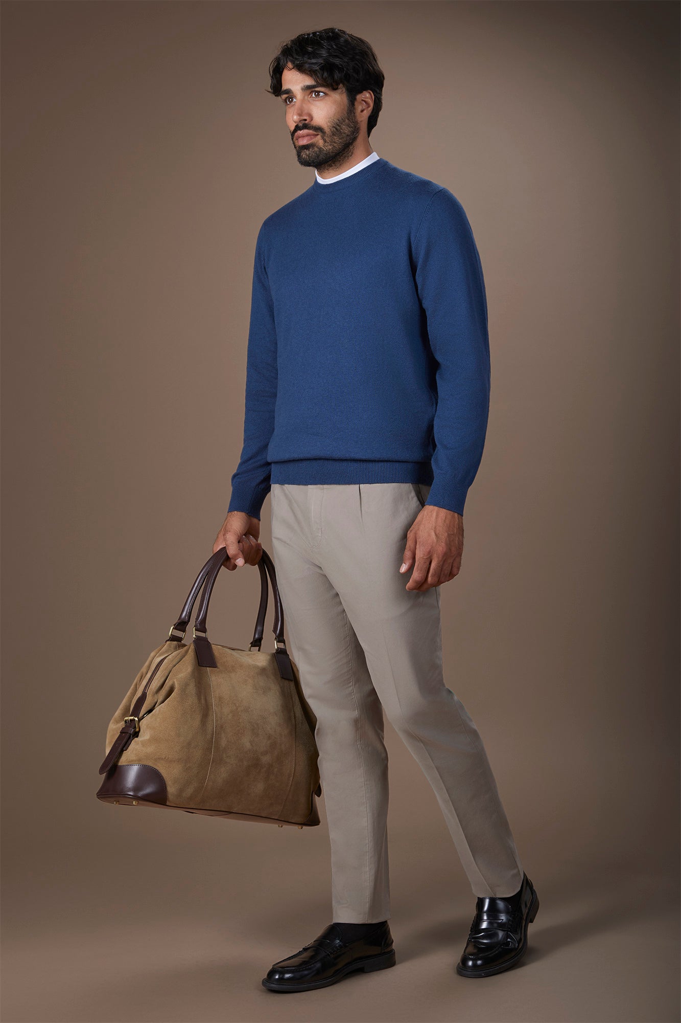Men's regular fit crew neck jumper in wool and cotton