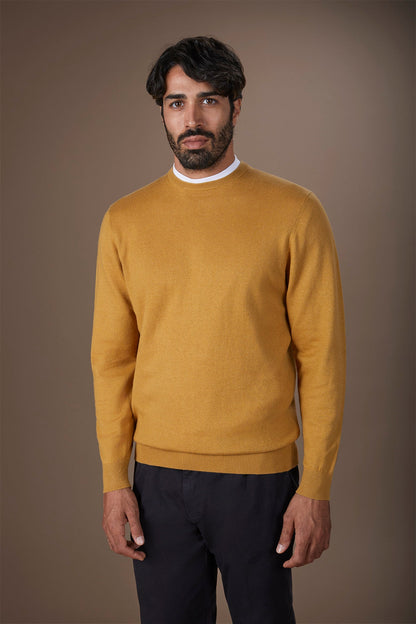 Men's regular fit crew neck jumper in wool and cotton