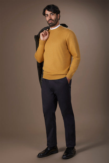 Men's regular fit crew neck jumper in wool and cotton