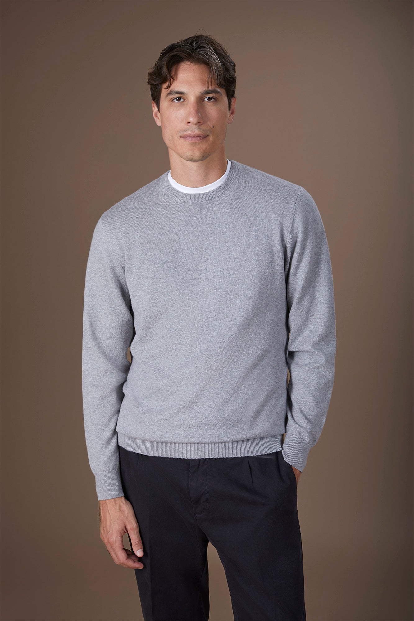 Men's regular fit crew neck jumper in wool and cotton