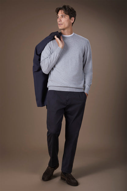 Men's regular fit crew neck jumper in wool and cotton