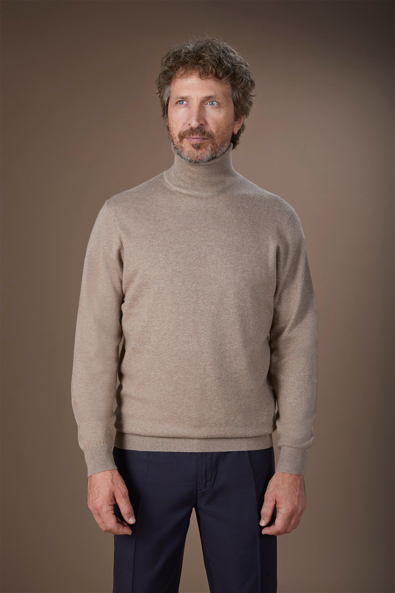 Men's regular fit high neck jumper in wool and cotton