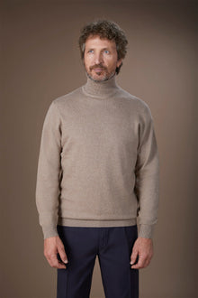 Men's regular fit high neck jumper in wool and cotton