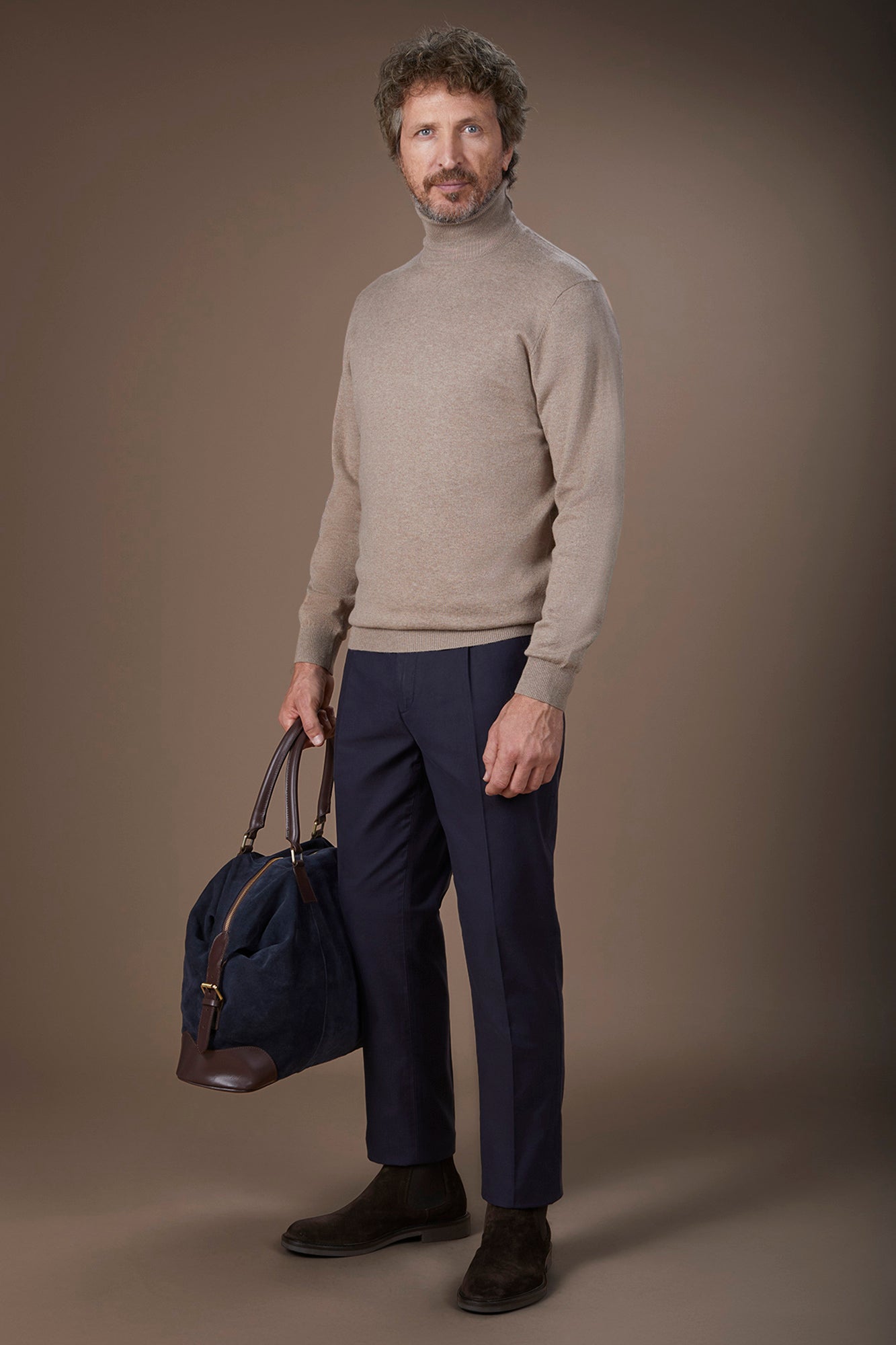 Men's regular fit high neck jumper in wool and cotton