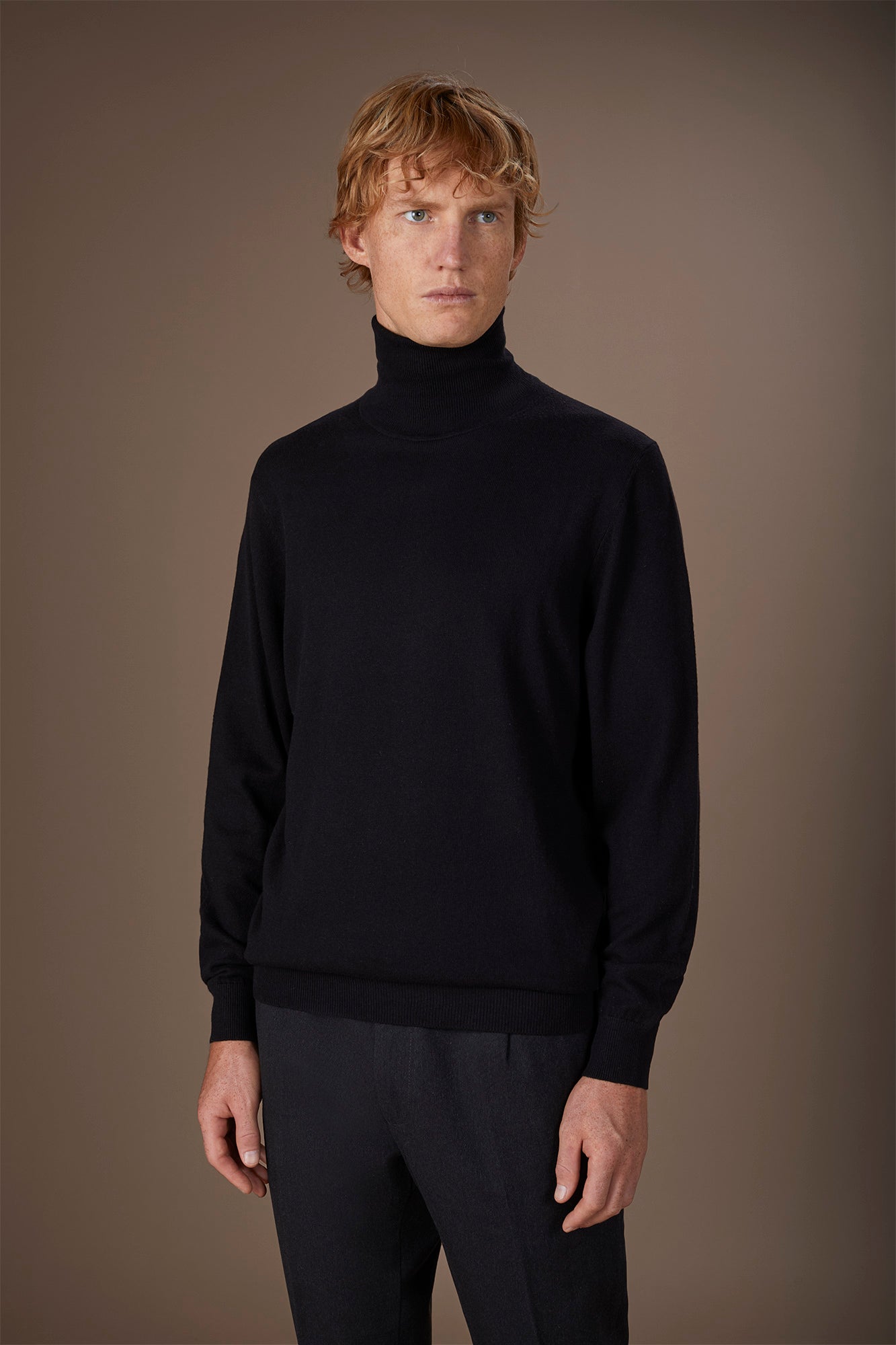 Men's regular fit high neck jumper in wool and cotton