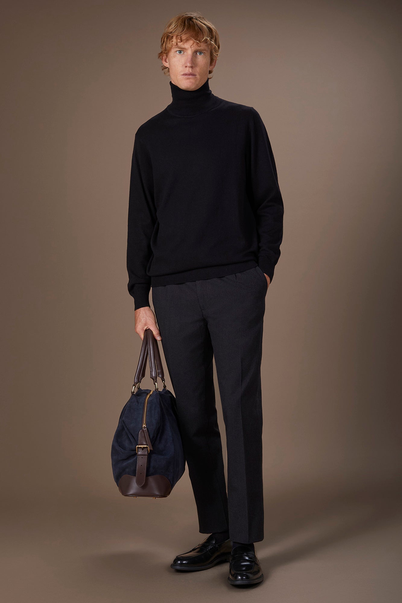 Men's regular fit high neck jumper in wool and cotton