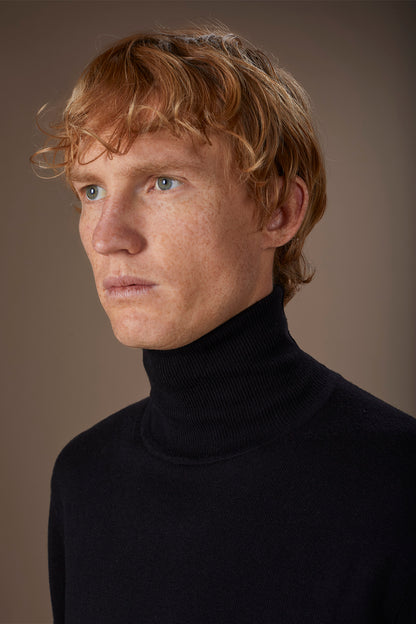 Men's regular fit high neck jumper in wool and cotton