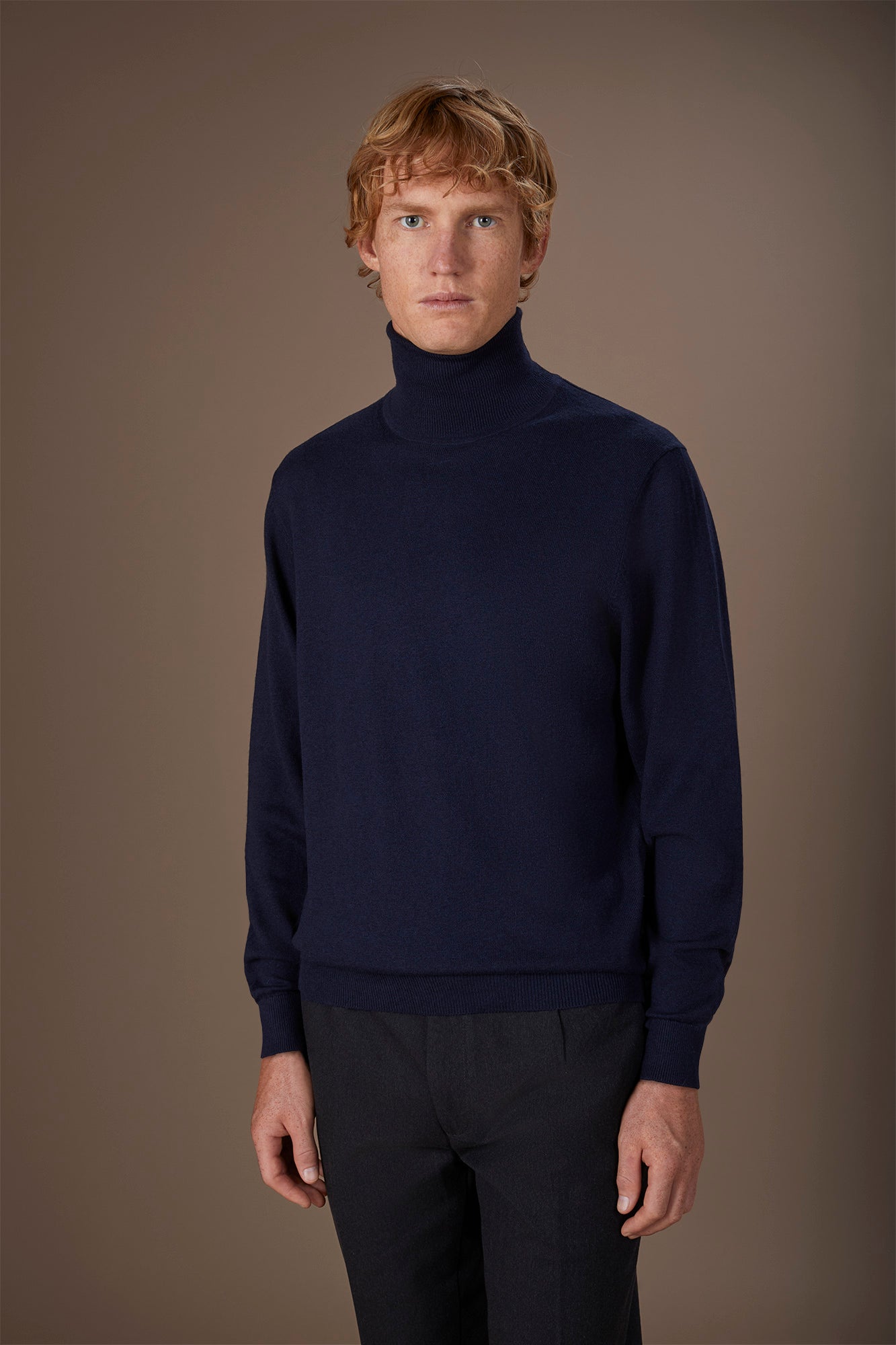 Men's regular fit high neck jumper in wool and cotton