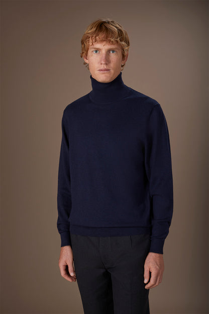 Men's regular fit high neck jumper in wool and cotton