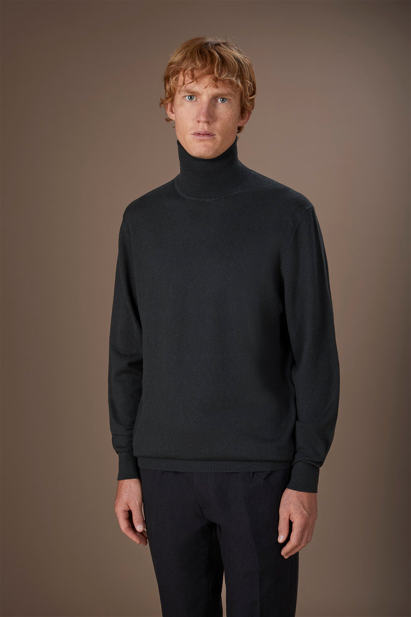 Men's regular fit high neck jumper in wool and cotton