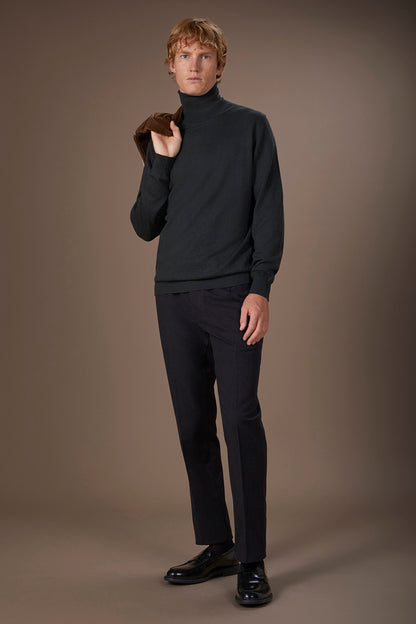Men's regular fit high neck jumper in wool and cotton