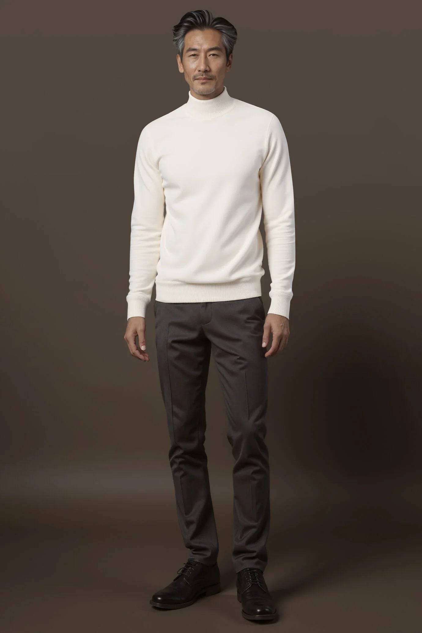 Men's regular fit high neck jumper in wool and cotton