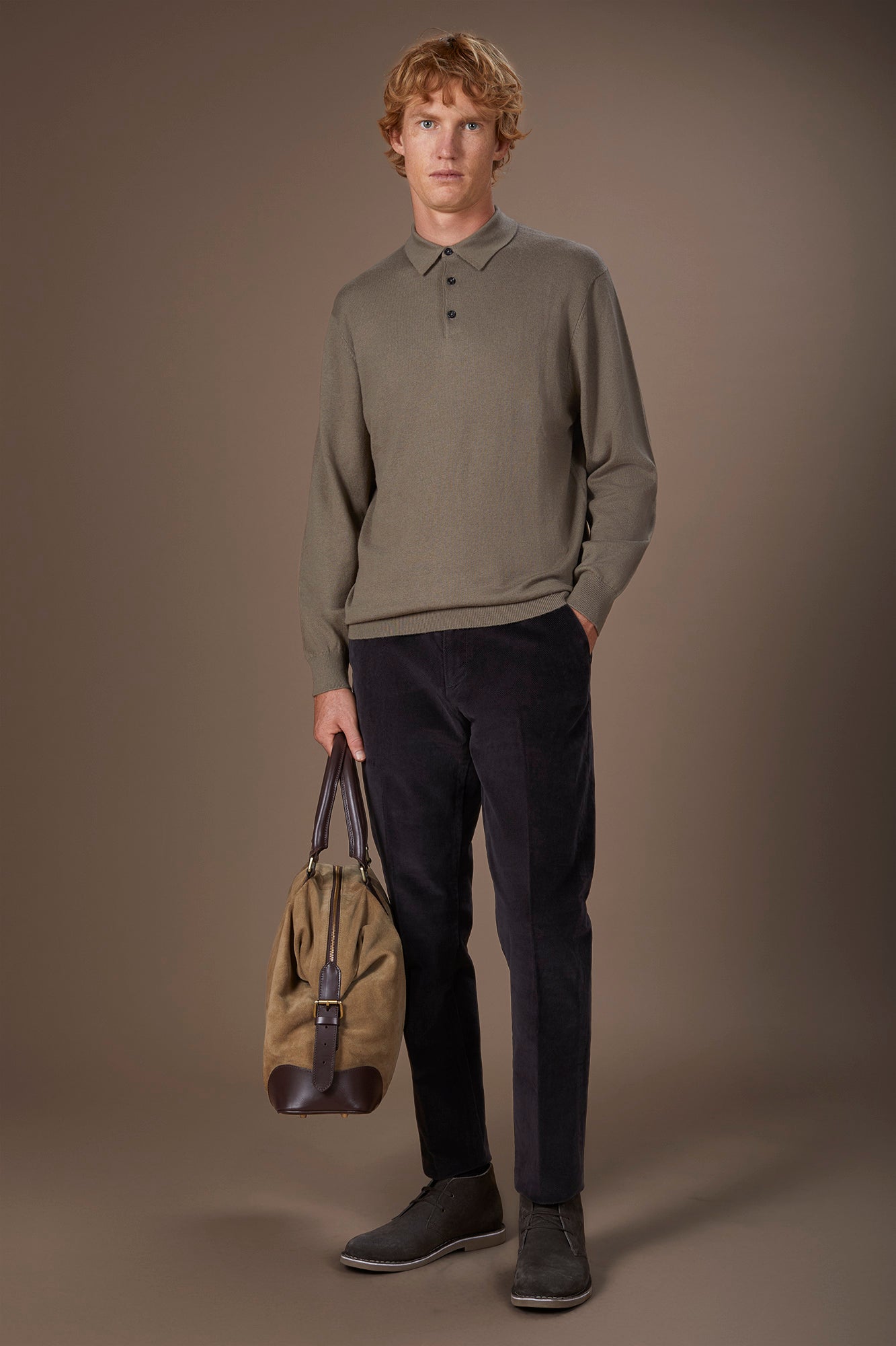 Men's polo shirt in wool and cotton blend regular fit