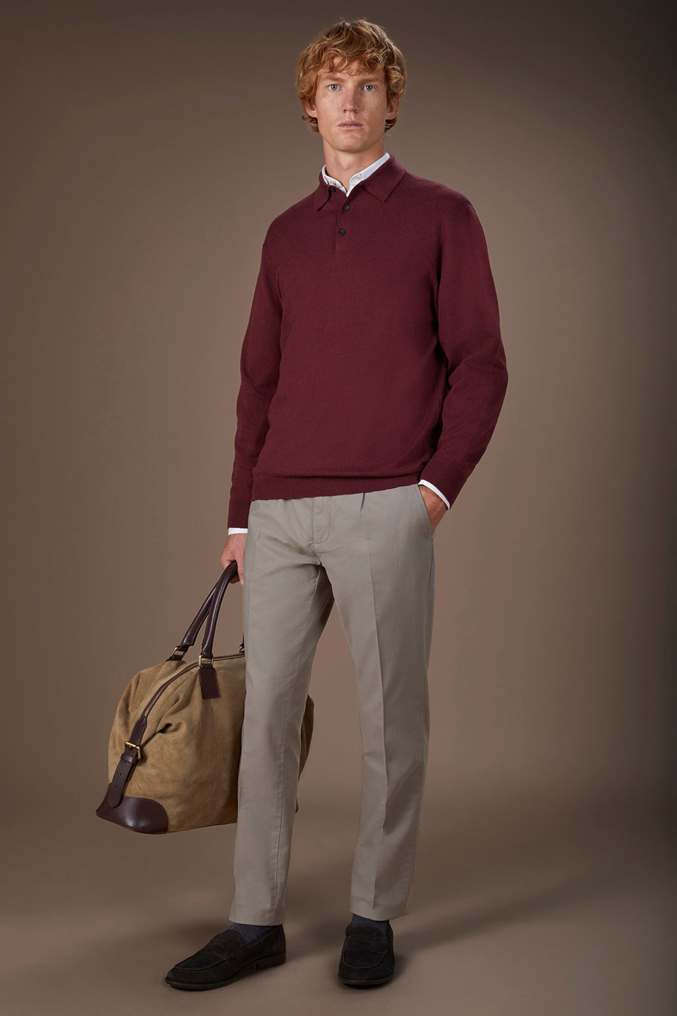 Men's polo shirt in wool and cotton blend regular fit