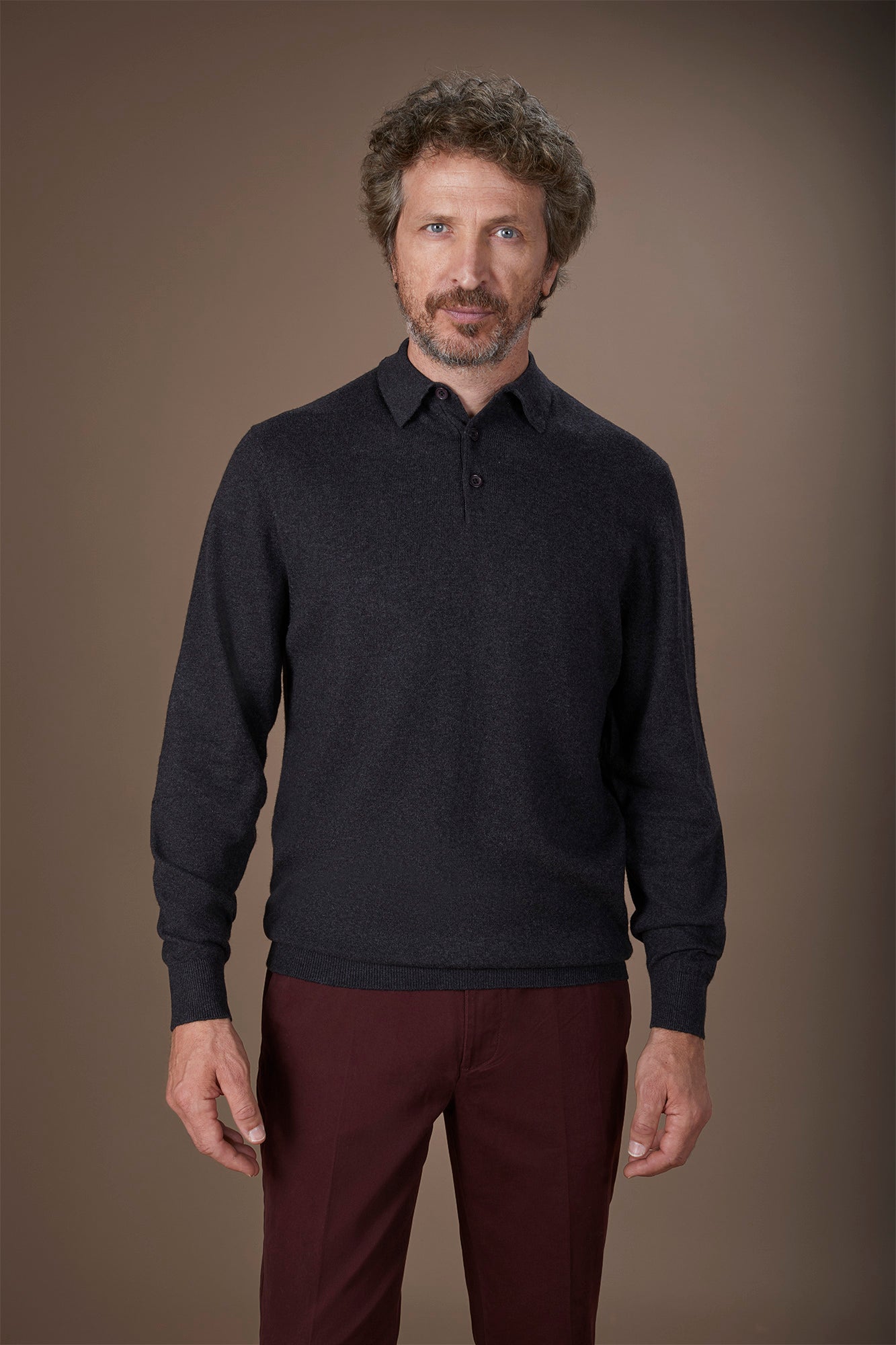 Men's polo shirt in wool and cotton blend regular fit