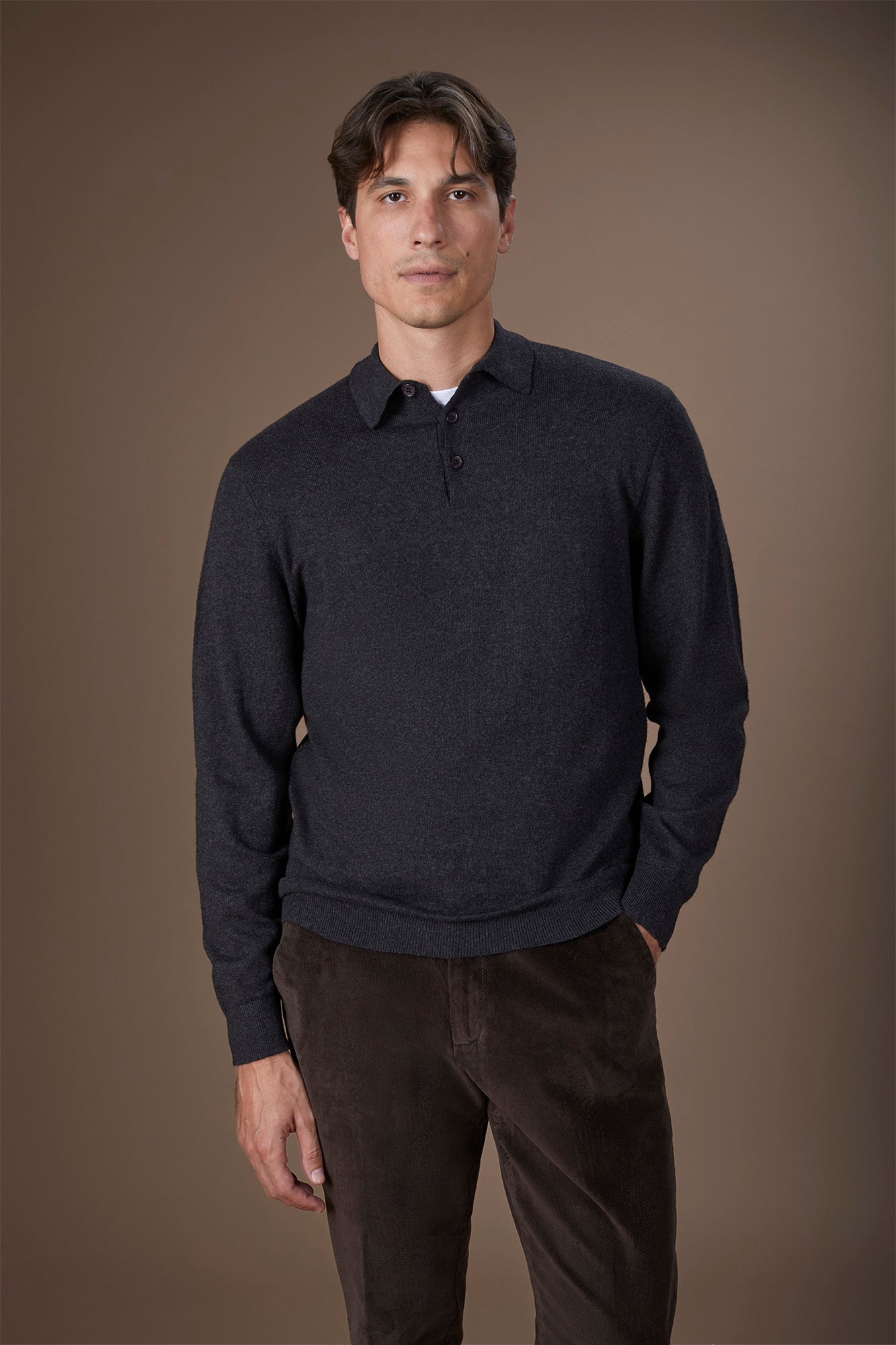 Men's polo shirt in wool and cotton blend regular fit