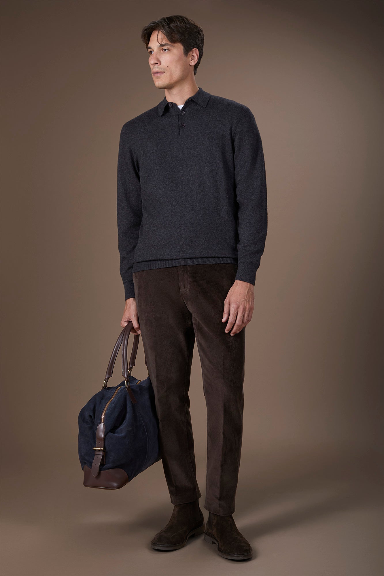 Men's polo shirt in wool and cotton blend regular fit