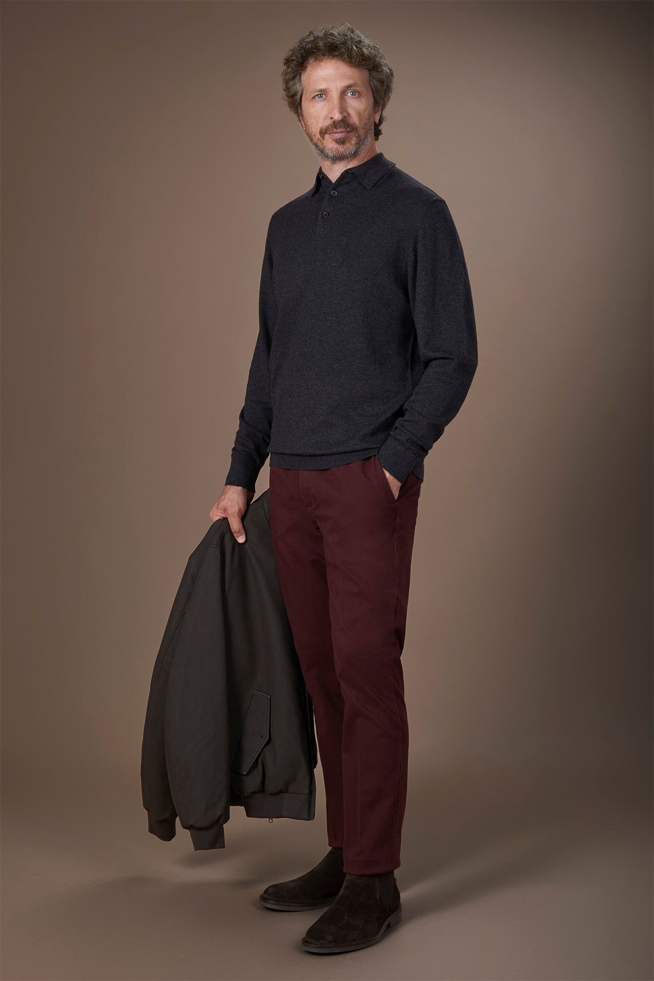 Men's polo shirt in wool and cotton blend regular fit