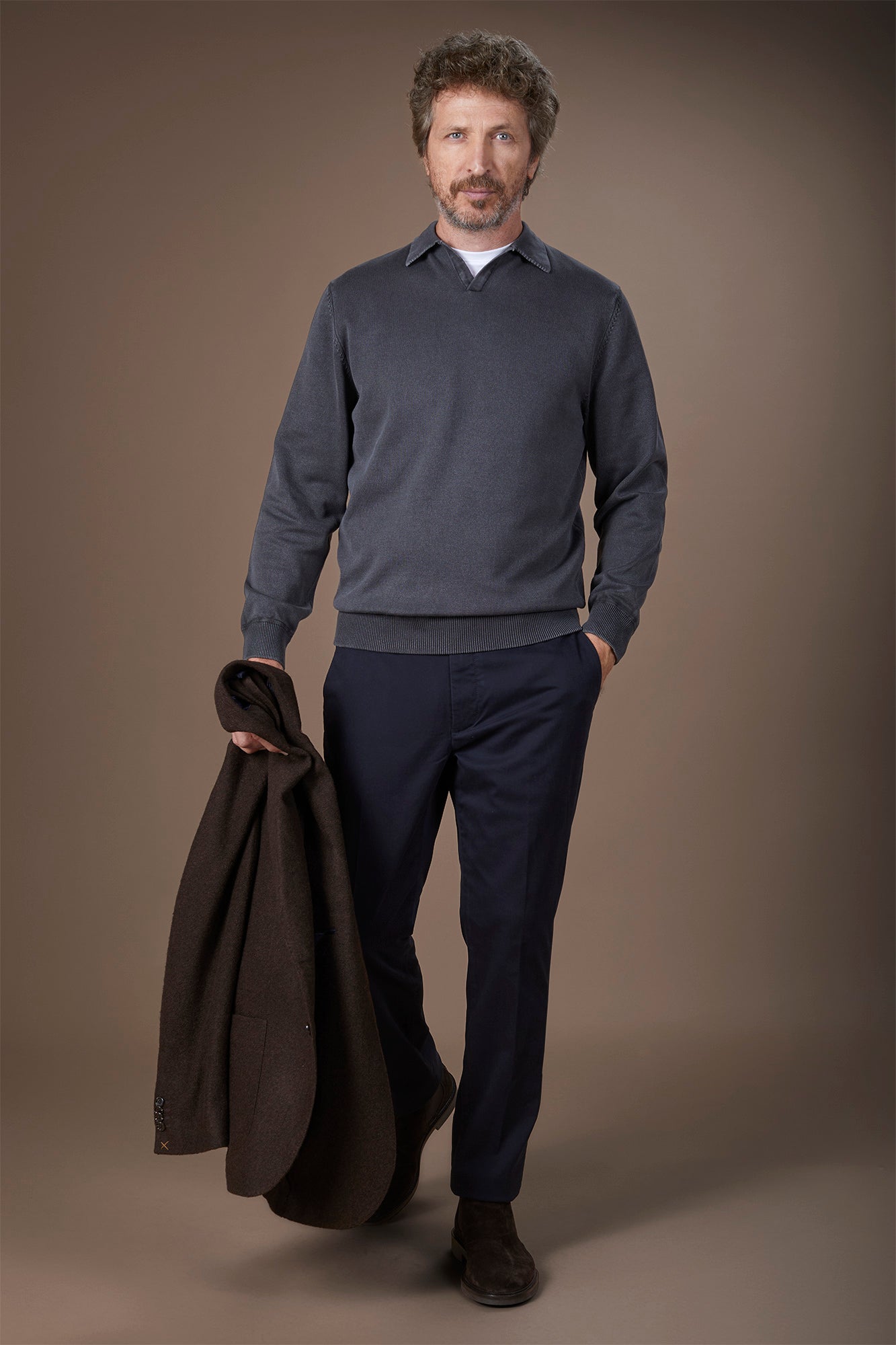 Men's long-sleeved polo shirt in 100% cotton