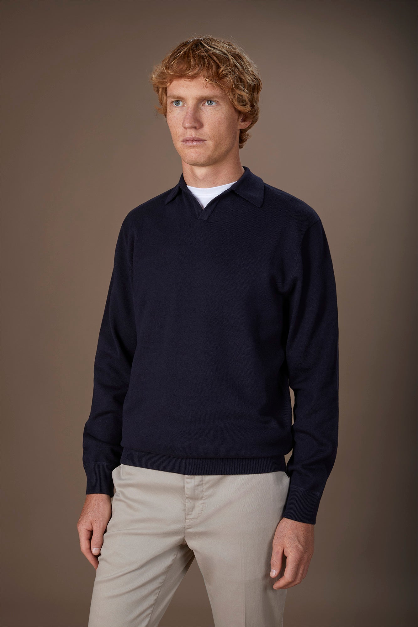 Men's long-sleeved polo shirt in 100% cotton