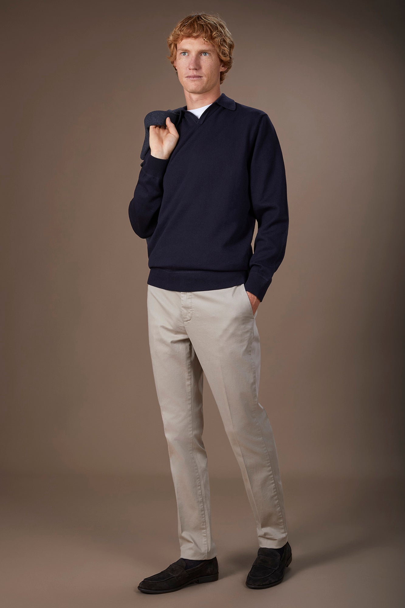 Men's long-sleeved polo shirt in 100% cotton