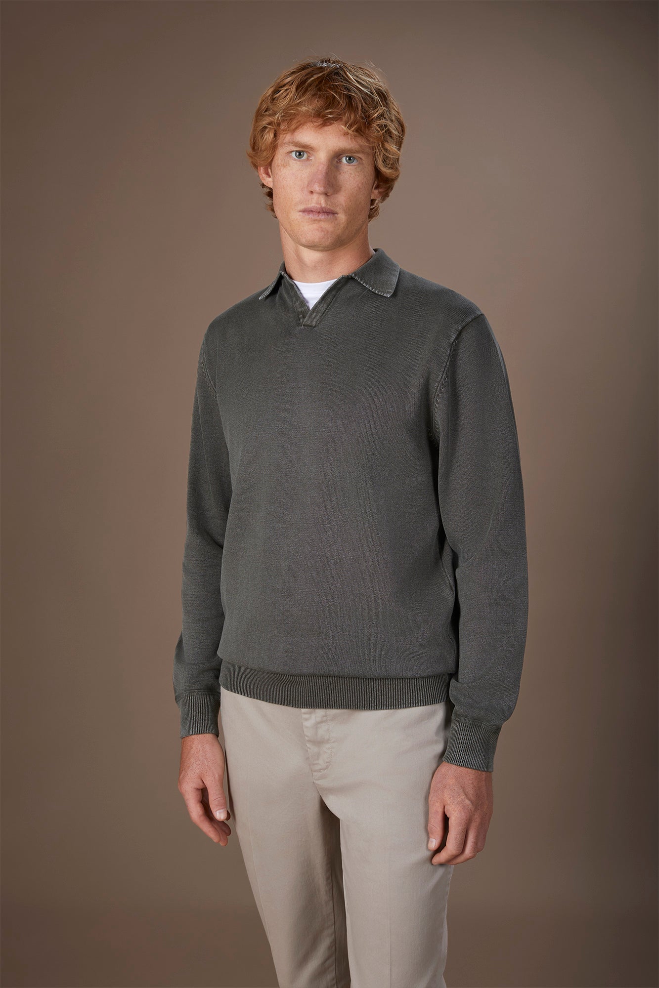 Men's polo shirt in wool and cotton blend regular fit