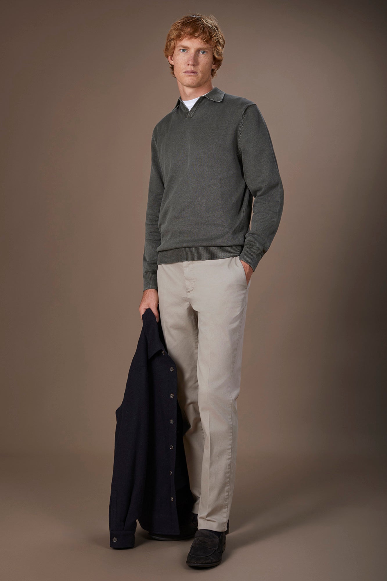 Men's long-sleeved polo shirt in 100% cotton