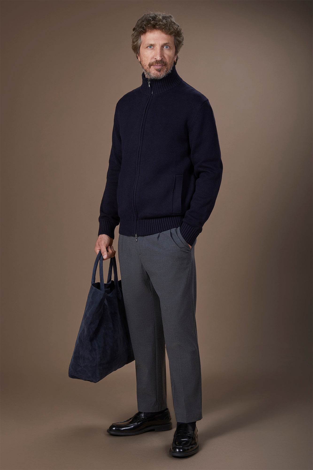 Men's 100% cotton cardigan with zip closure regular fit