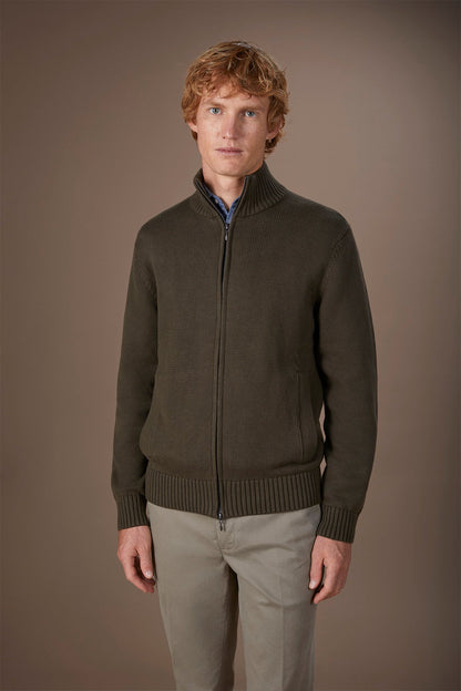 Men's 100% cotton cardigan with zip closure regular fit