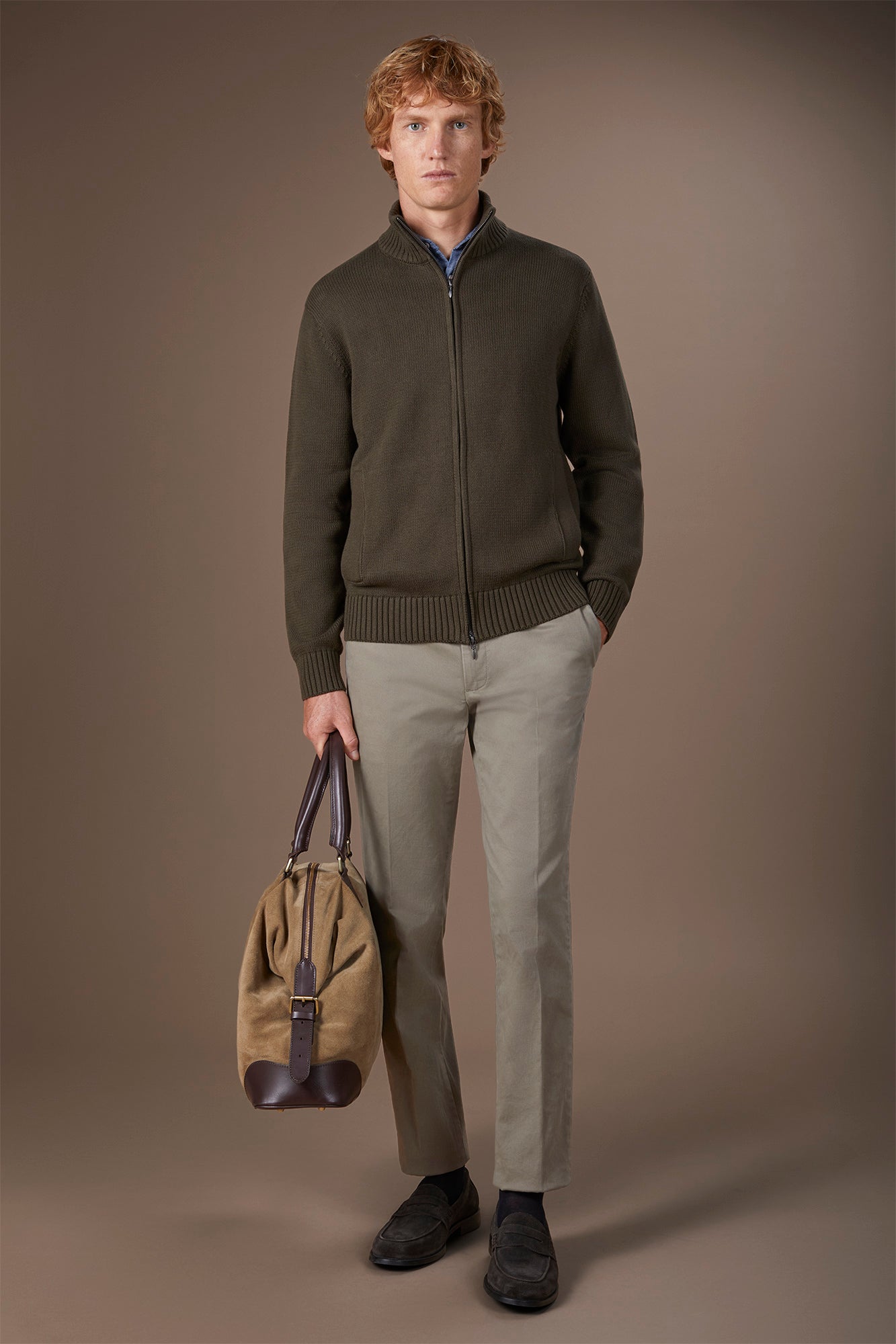 Men's 100% cotton cardigan with zip closure regular fit