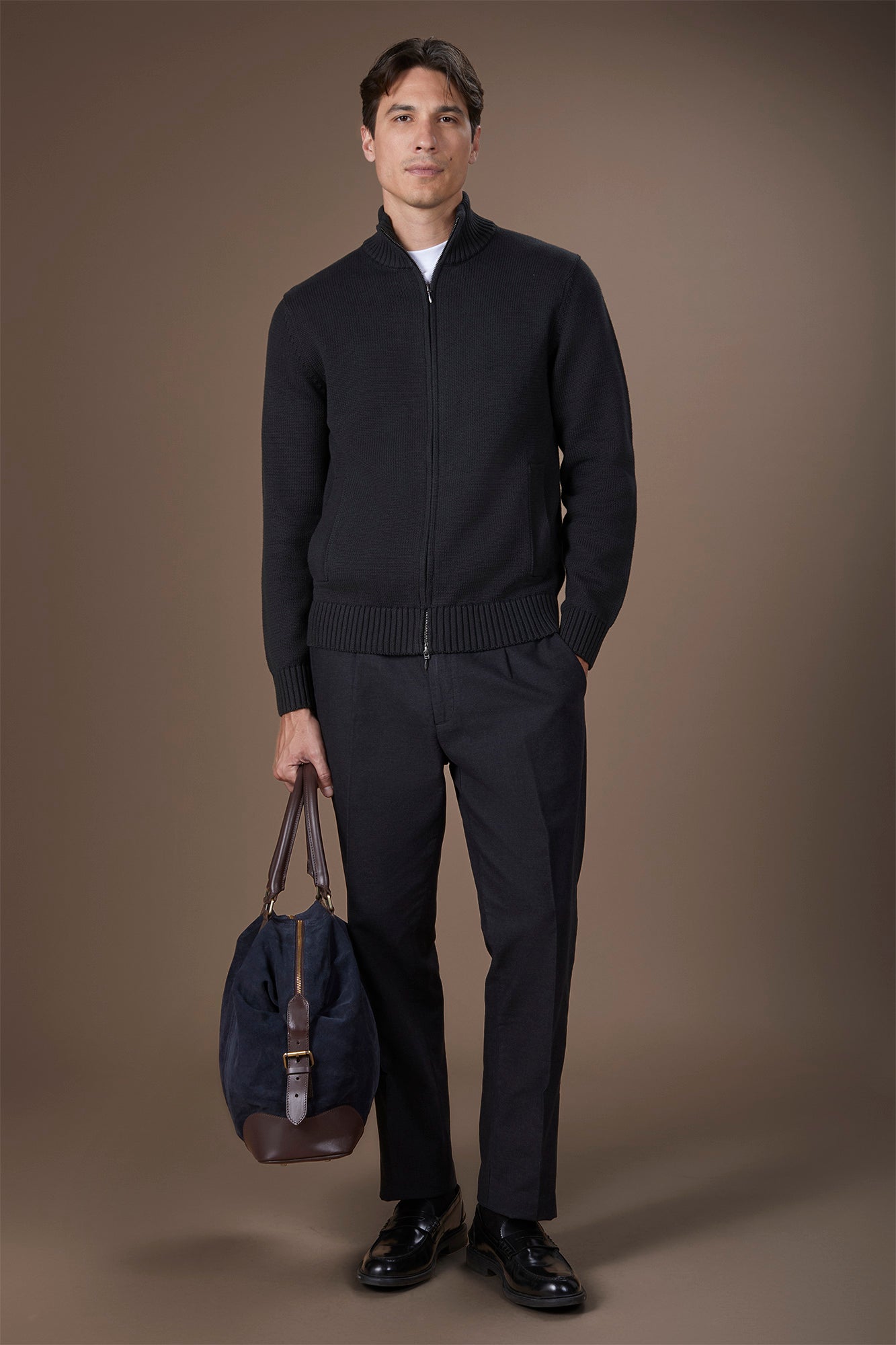 Men's 100% cotton cardigan with zip closure regular fit