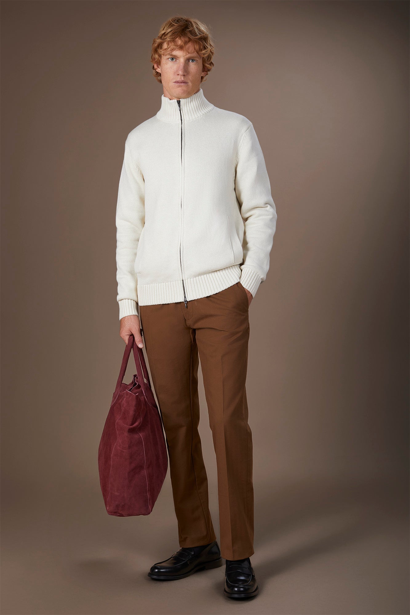 Men's 100% cotton cardigan with zip closure regular fit