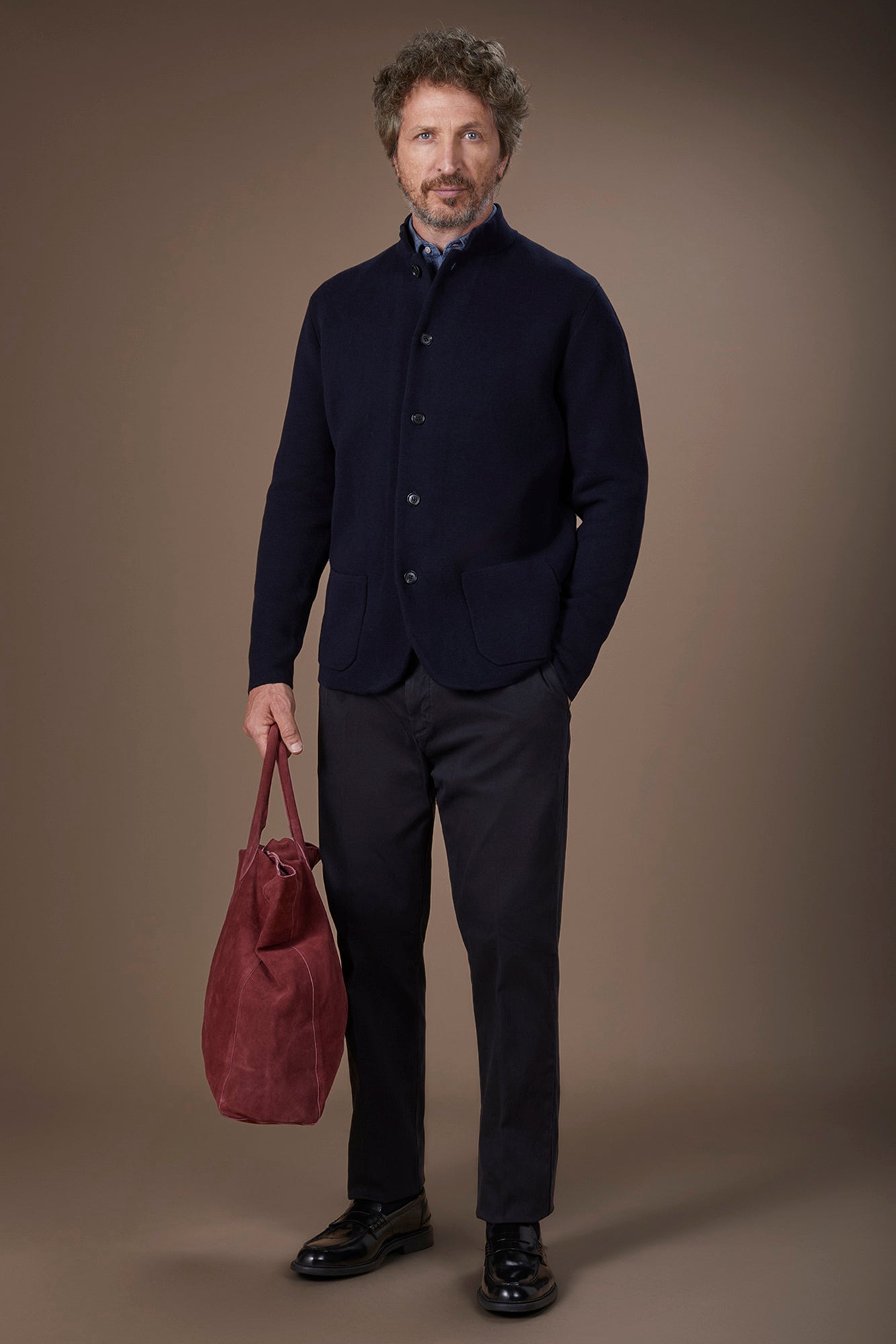 Men's Milano Point knit jacket with Korean collar in 100% cotton regular fit