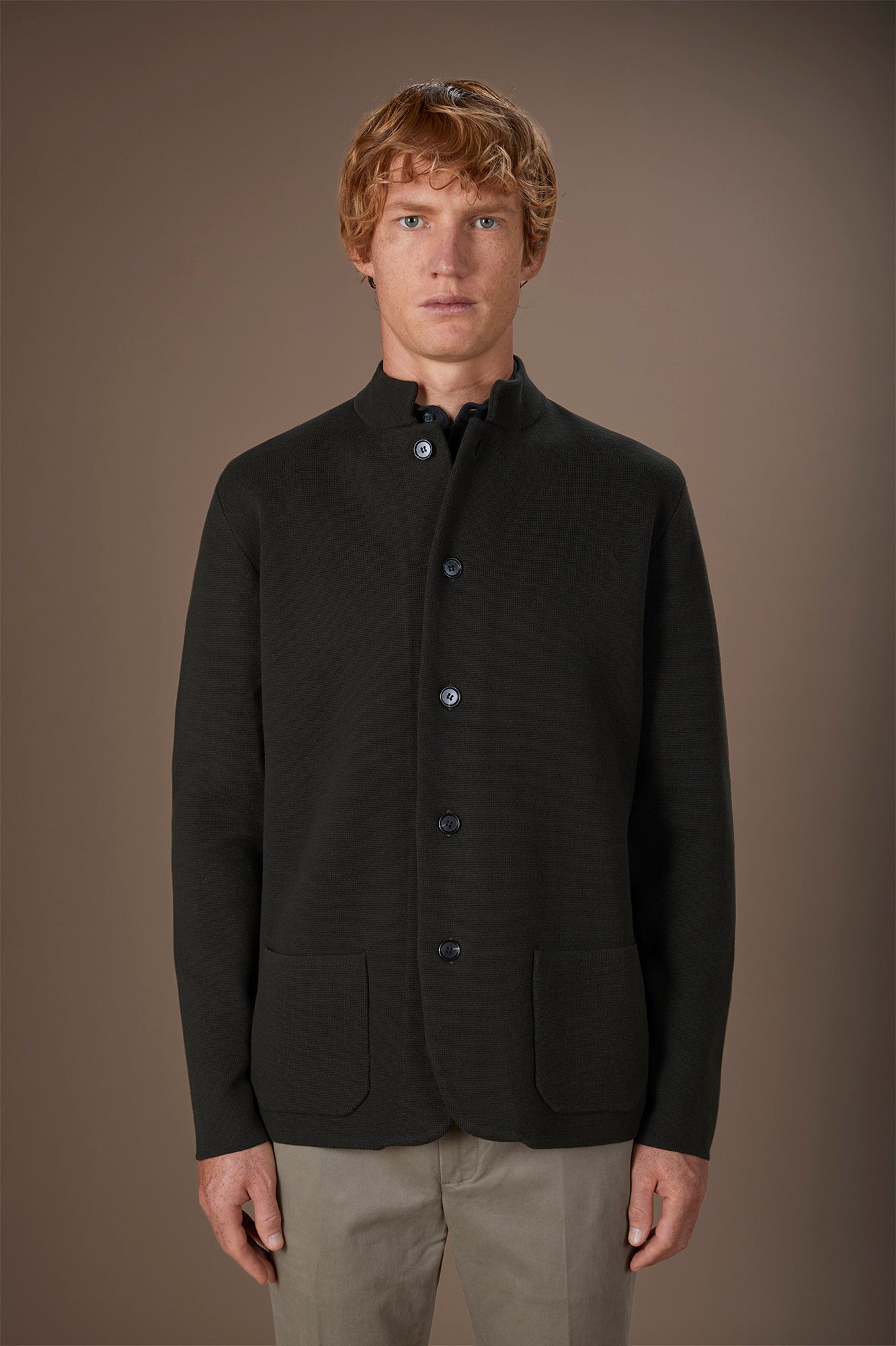 Men's Milano Point knit jacket with Korean collar in 100% cotton regular fit