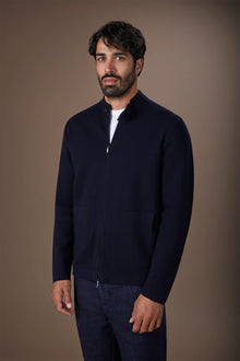 Men's biker jacket in 100% cotton Milano Point knit regular fit