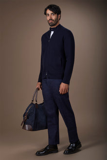 Men's biker jacket in 100% cotton Milano Point knit regular fit
