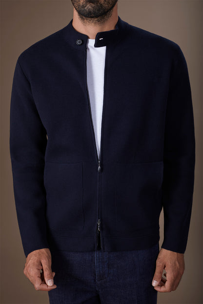 Men's biker jacket in 100% cotton Milano Point knit regular fit
