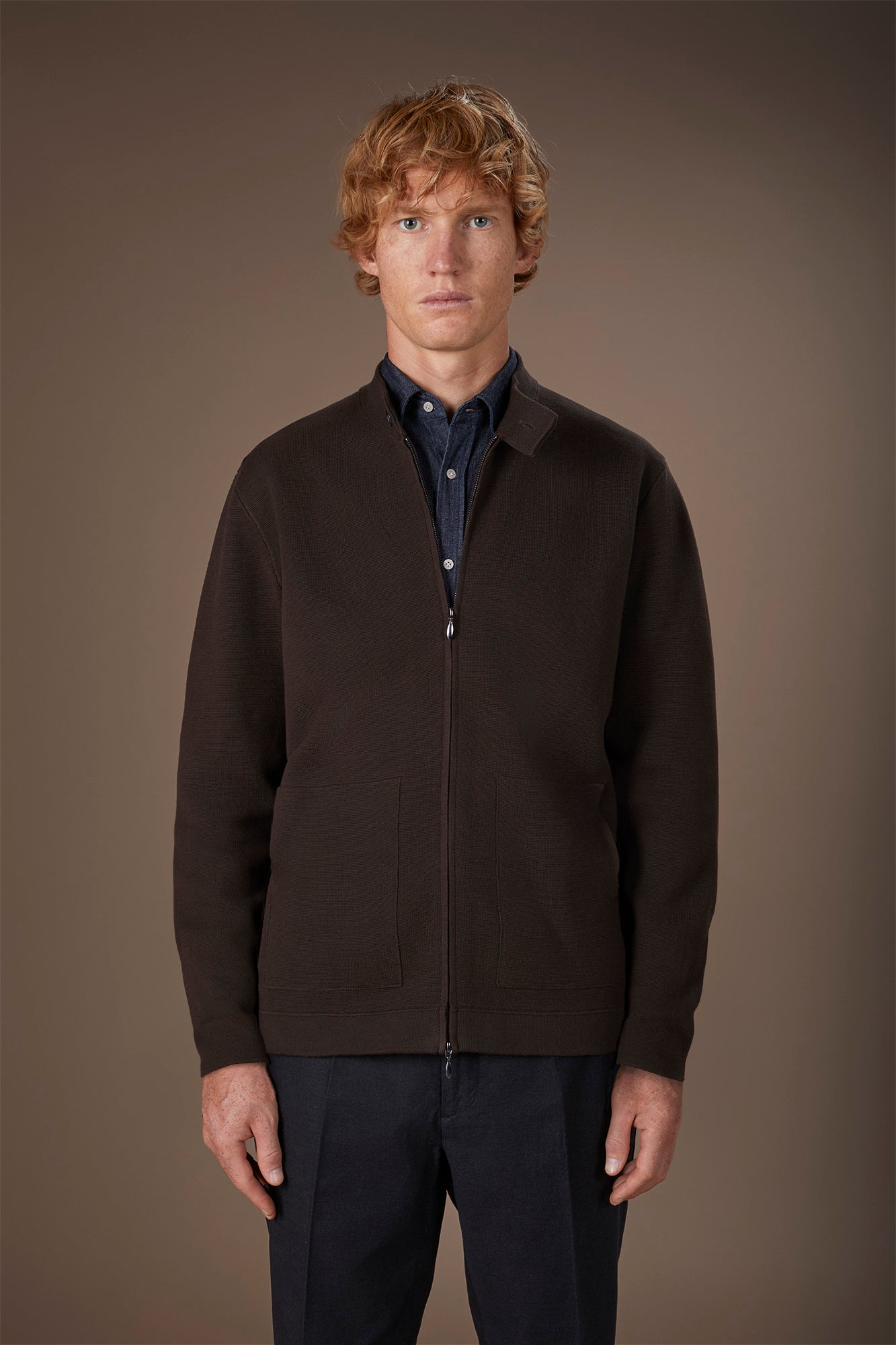 Men's biker jacket in 100% cotton Milano Point knit regular fit