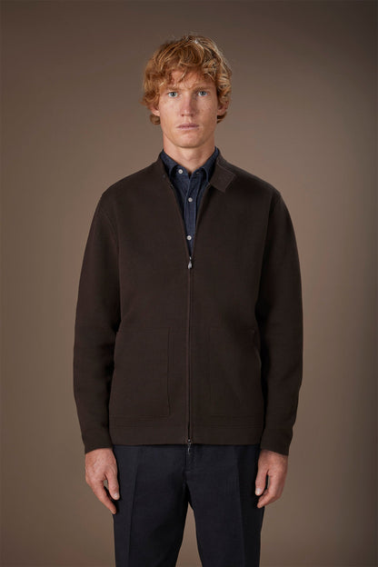 Men's biker jacket in 100% cotton Milano Point knit regular fit