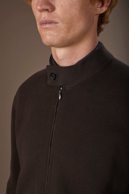 Men's biker jacket in 100% cotton Milano Point knit regular fit