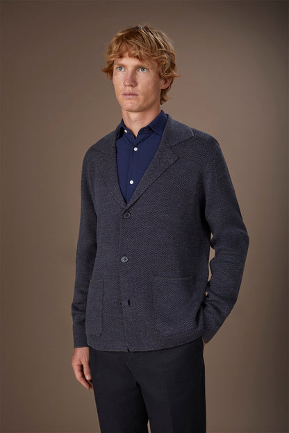 Men's cardigan in wool blend jacquard knit regular fit