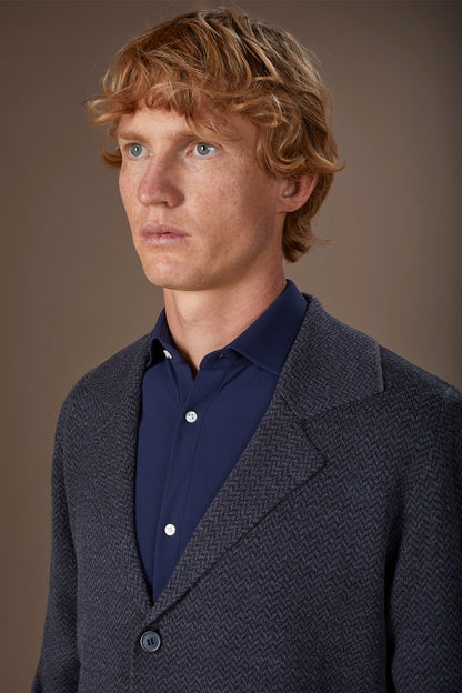 Men's cardigan in wool blend jacquard knit regular fit