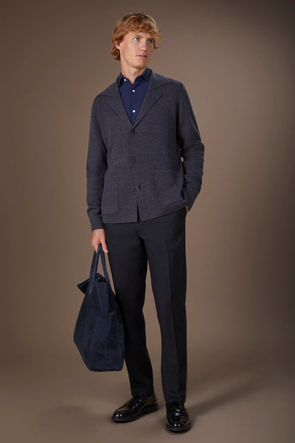 Men's cardigan in wool blend jacquard knit regular fit