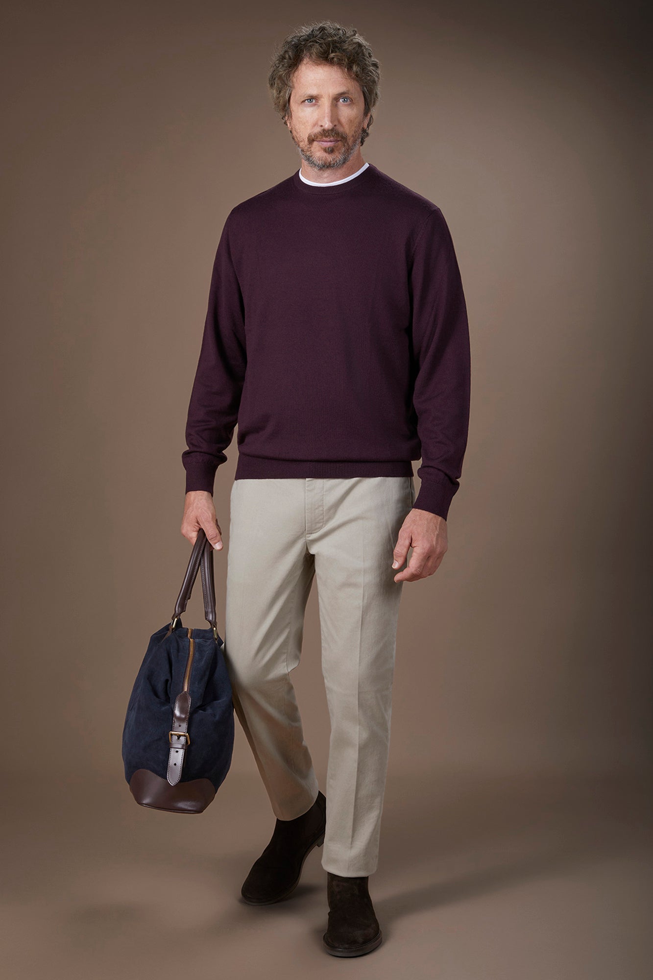 Men's regular fit crew neck jumper in 100% extra fine merino wool